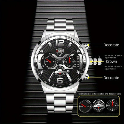 3-Piece Men's Quartz Watch, Bracelet & Necklace Set