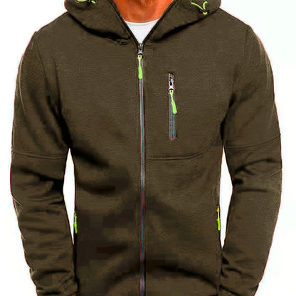 Men's Four-Zipper Hoodie Jacket with Multi-Pocket Design