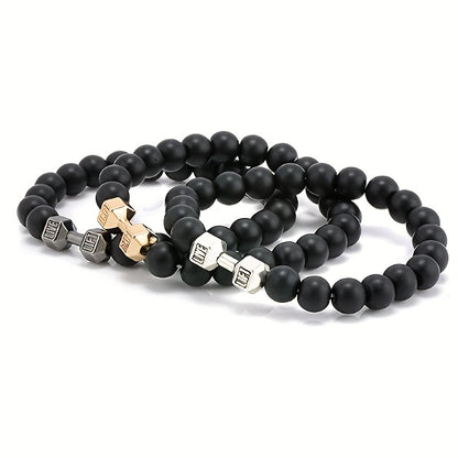 Frosted Bead Dumbbell Bracelet - Elevate Your Masculine Style