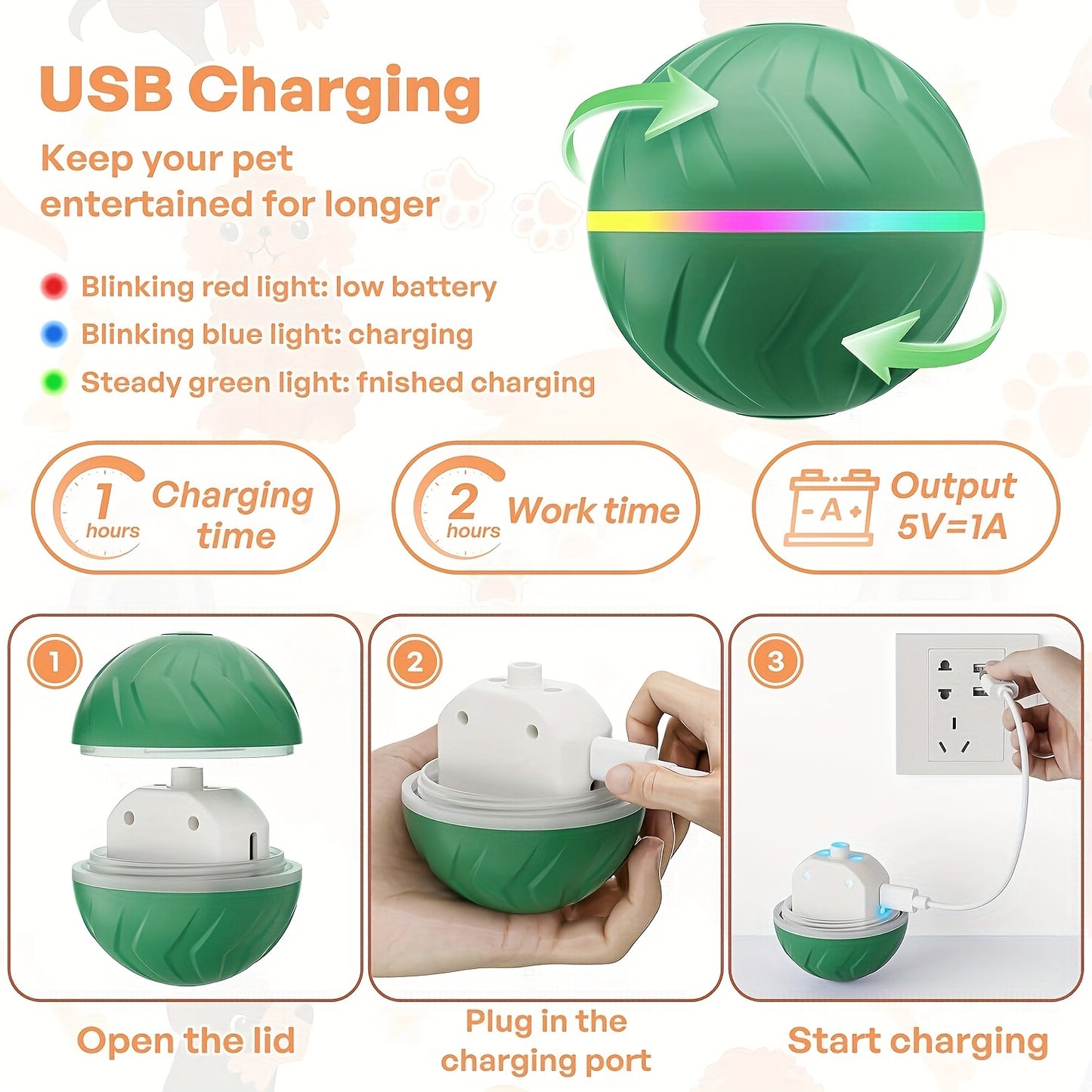 Rechargeable Interactive Pet Ball for Active Dogs and Cats